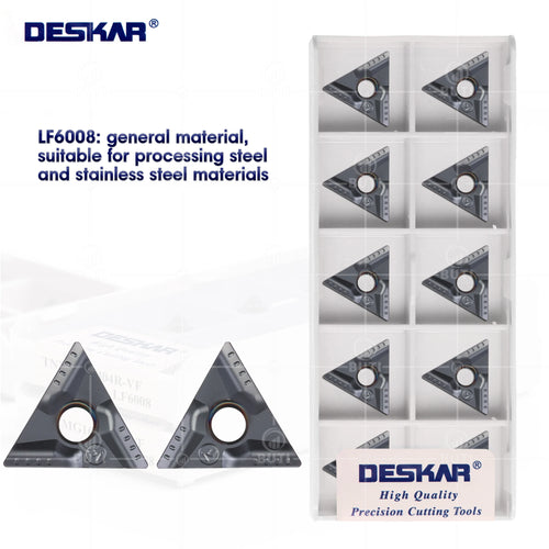 Pastilhas de torneamento DESKAR 100% originais TNMG160404 R-VF TNMG160408 L-VF LF6008 para usinagem de aço inoxidável.