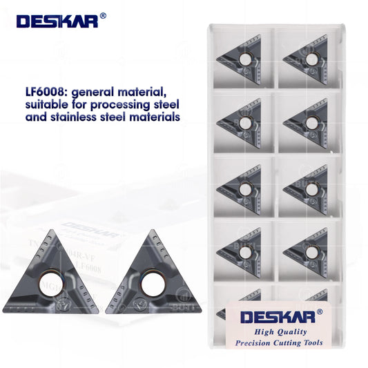 Pastilhas de torneamento DESKAR 100% originais TNMG160404 R-VF TNMG160408 L-VF LF6008 para usinagem de aço inoxidável.
